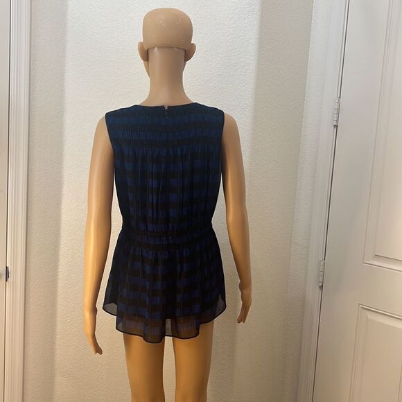 Club Monaco Top Size S/P Scoop Neck Sleeveless Black Blue Lined Gathered Waist - Picture 6 of 10